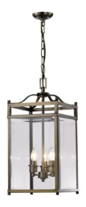 Aston Ceiling Pendant Lantern 3 Light Antique Brass, Glass