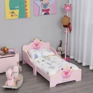 Kids Wooden Princess Crown And Flower Single Bed Safety Side Rails Slats