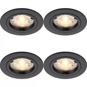 4 PACK Recessed Fixed Ceiling Downlight - 50W GU10 Reflector - Matt Black