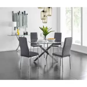 Furniture Box Novara 120Cm Round Dining Table and 4 Grey Velvet Milan Chairs