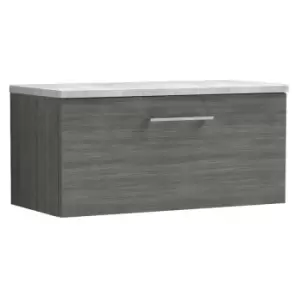 Nuie Arno Anthracite 800mm Wall Hung Single Drawer Vanity Unit with Bellato Grey Laminate Worktop - ARN525LBG - Anthracite