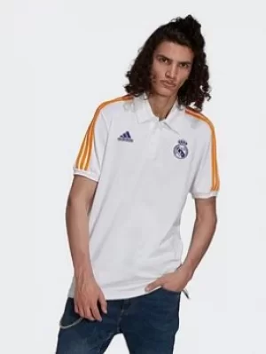 adidas Real Madrid 3-stripes Polo Shirt, White/Blue/Orange, Size L, Men