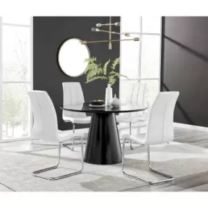 Furniture Box Palma Black Semi Gloss Round Dining Table and 4 White Murano Chairs