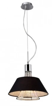 Ceiling Pendant with Black Shade 2 Light Polished Chrome, Crystal