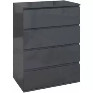 HOMCOM Bedroom Chest of Drawers, High Gloss 4 Drawers Dresser, Drawer Unit - Grey