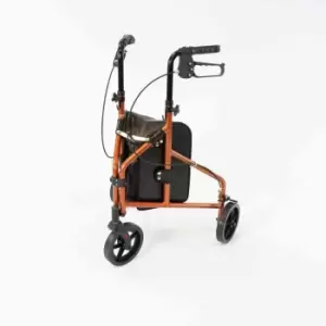 NRS Healthcare Aluminium Lightweight Folding 3 Wheel Rollator Walking Aid with Bag - Orange