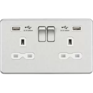 MLA Knightsbridge 13A 2 Gang Socket With Dual USB Charger (2.4A) Brushed Chrome W/White Insert - SFR9224BCW