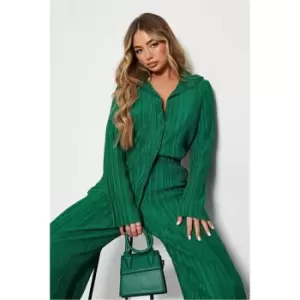 I Saw It First Plisse Oversized Button Up Shirt - Green