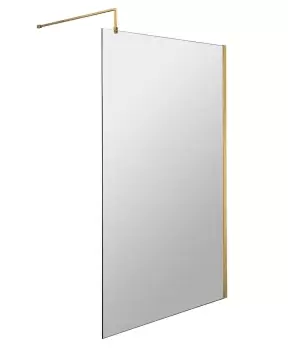 Nuie 1000mm Wetroom Screen With Support Bar - Brushed Brass