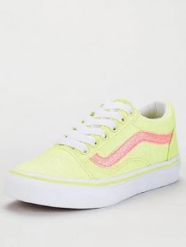 Vans Childrens Old Skool Neon Glitter, Yellow/White, Size 12