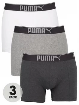 Puma Premium Sueded Cotton 3 Pack Boxers - White/Grey/Black, White/Grey/Black, Size XL, Men