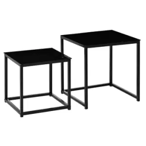 Homcom Nest Of 2 Side Tables Black Tempered Glass Top