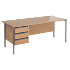 Straight Desk with Beech Coloured MFC Top and Graphite H-Frame Legs and 3 Lockable Drawer Pedestal Contract 25 1800 x 800 x 725mm