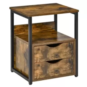 Homcom End Table With Shelf And Two Drawers Rustic Wood Finish