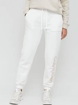 Calvin Klein Zebra Logo Fleece Jogger - White, Size S, Women