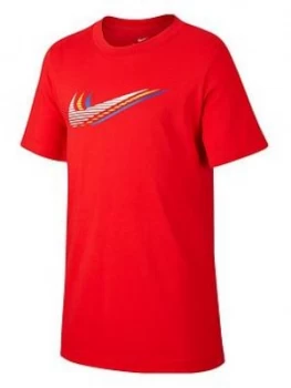 Boys, Nike Unisex Nike Tee Triple Swoosh, Red, Size S, 8-10 Years