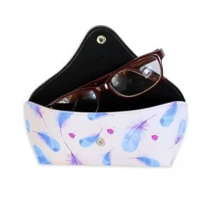 Designer Glasses Case White with Blue Feather