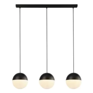 Searchlight Endor 3 Light Pendant, Black With Opal Glass. Ball Dia180mm