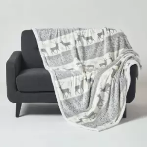 Grey & White Soft Nordic Christmas Throw - Grey - Grey - Homescapes