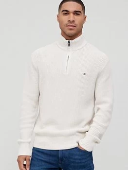 Tommy Hilfiger Knitted Ribbed Texture Quarter Zip - Alabaster