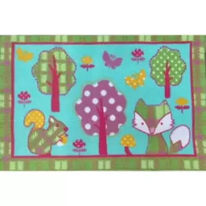 Country Club - Forest Glaze Pink Green Duck Egg Kids Childrens Bedroom Playroom Floor Mat / Non-Slip Rug - Green