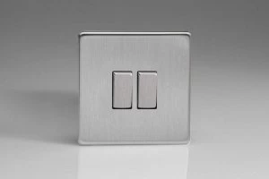 Varilight Screwless 2 Gang 2 Way Switch With Metal Rocker (Single XDS2S) - Brushed Steel - XDS2S