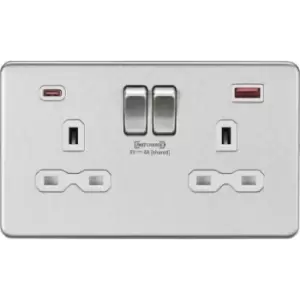 MLA Knightsbridge 13A 2 Gang DP Socket With Dual USB Fastcharge Brushed Chrome W/White Insert - SFR9909BCW