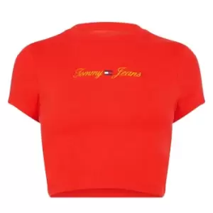 Tommy Jeans Acid Wash Linear Logo T Shirt - Red