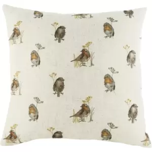 Evans Lichfield Oakwood Robin Repeat Print Cushion Cover (One Size) (Off White/Brown/Orange)