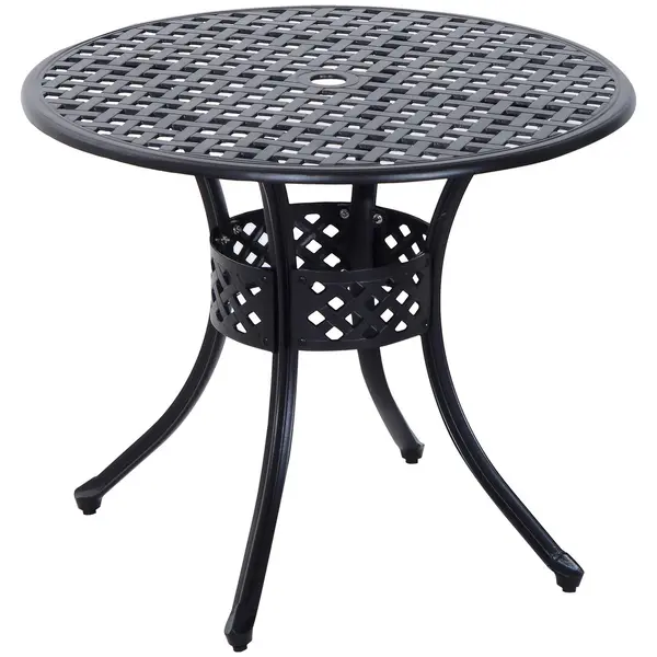 Outsunny Round Aluminium Garden Dining Table - Black