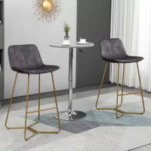 HOMCOM Bar Stools Set Of 2 Velvet-touch Fabric With Gold-tone Metal Legs Grey
