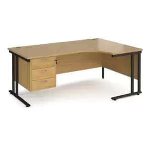 Office Desk Right Hand Corner Desk 1800mm With Pedestal Oak Top With Black Frame 1200mm Depth Maestro 25 MC18ERP3KO