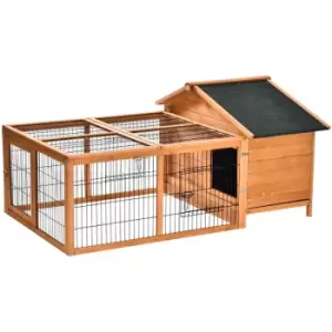 PawHut Wooden Rabbit Hutch Outdoor, Guinea Pig Hutch, Detachable Pet House Animal Cage with Openable Run & Roof Lockable Door Slide-out Tray 146 x 95