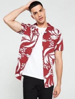 Jack & Jones Premium Floral Resort Shirt - Red/White, Dark Red, Size S, Men