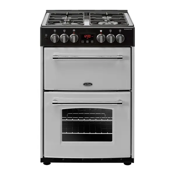 Belling Farmhouse60DF 60cm Freestanding Dual Fuel Cooker - Silver - A/A Rated