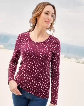 Cotton Traders Womens Wrinkle Free Long Sleeve Spot Jersey Top in Red