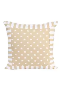 Cotton Beige Stripe Border and Stars Cushion Cover