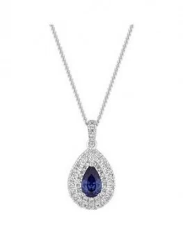 Simply Silver Sterling Silver Cubic Zirconia Double Halo Blue Pear Necklace