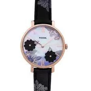 Fossil Womens Jacqueline Three-Hand Leather Watch - Black