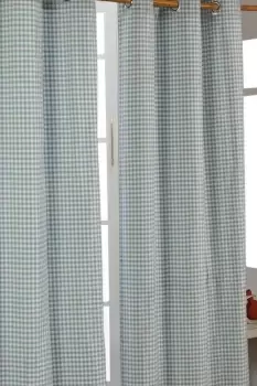 Cotton Gingham Eyelet Curtain Pair