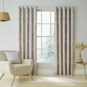 Catherinelansfield - Catherine Lansfield Meadowsweet Floral Jacquard Lined Eyelet Curtains, Natural, 46 x 54 Inch