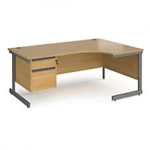 Dams International Right Hand Ergonomic Desk with Oak Coloured MFC Top and Graphite Frame Cantilever Legs and 2 Lockable Drawer Pedestal Contract 25 1