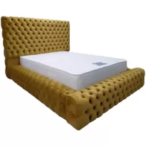 Sultan Upholstered Beds - Plush Velvet, Single Size Frame, Mustard - Mustard