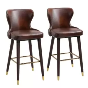 Homcom Set Of 2 Faux Leather Luxury Bar Chairs Brown And Gold