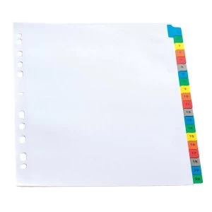 Elba A4 Index 1-20 Multipunched Mylar-reinforced Multicolour Tabs