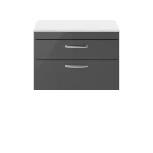 Nuie Athena 800 Wall Hung 2-drawer Vanity & Sparkling White Worktop - Gloss Grey