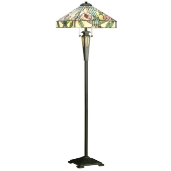 Interiors Willow - 2 Light Floor Lamp Dark Bronze, Tiffany Style Glass, E27