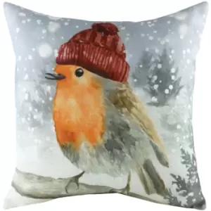 Evans Lichfield Snowy Robin Cushion Multicolour - Multicolour