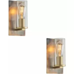 Loops - 2 pack Bronze Patina Plate Wall Lamp Light & Clear Glass Shade - Dimmable led