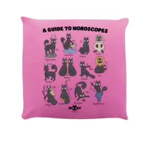 Spooky Cat A Guide To Horoscopes Cushion (One Size) (Pink/Grey/Black)